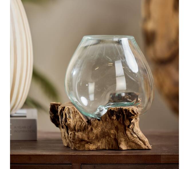 Wortel - Teakhout met glas - 28x22x26cm - Natuurlijk