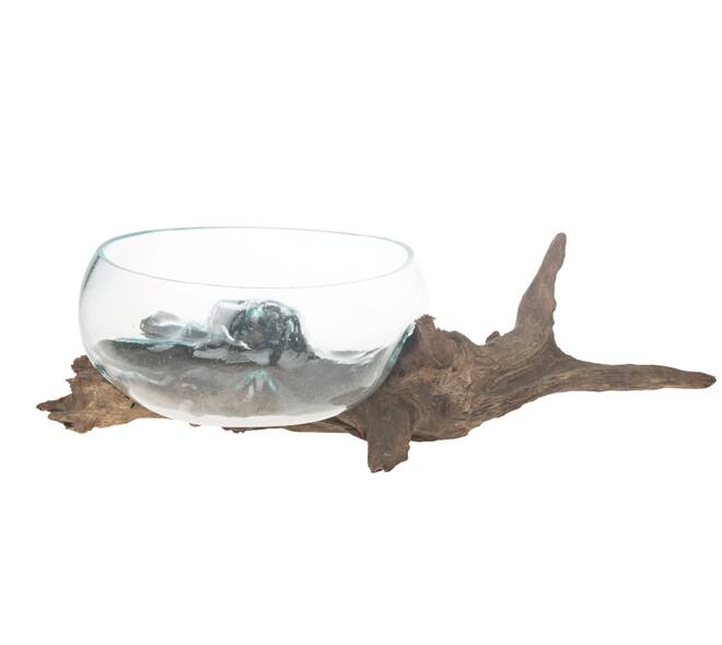 Decoratief beeld Mallawi - Glas met hout - 65x30x23cm - Bruin