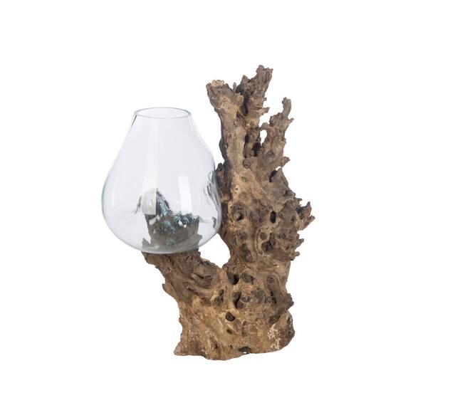 Root teak wood with glass 60x45x92cm - Natural