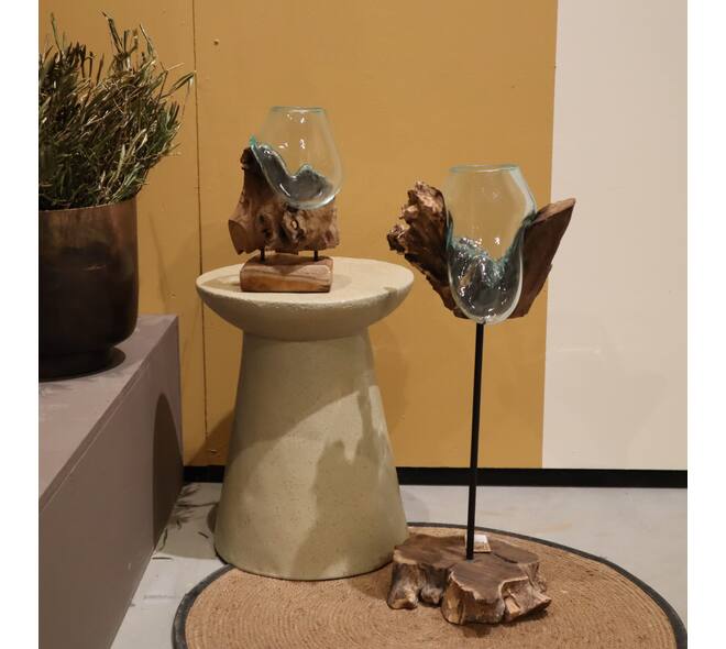 Root teak wood with glass 60x45x92cm - Natural