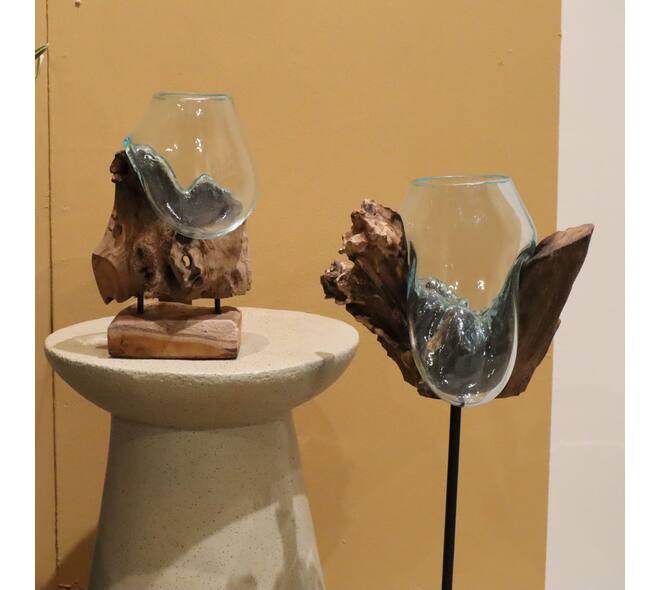 Root teak wood with glass 60x45x92cm - Natural