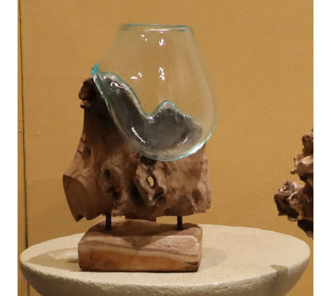 Root teak wood with glass 60x45x92cm - Natural