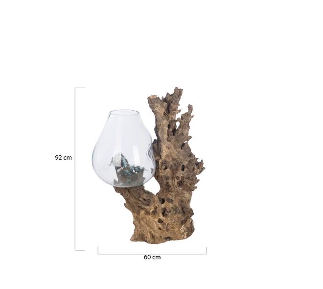 Root teak wood with glass 60x45x92cm - Natural