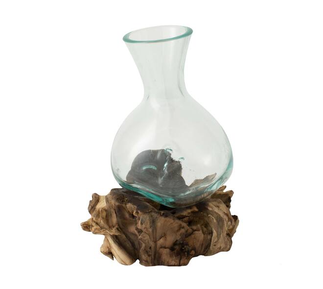 Glas op hout  - 22x17x27cm - Natuurlijk