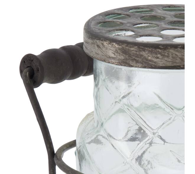 Vase round with lid in metal basket glass 14x8.5x18cm