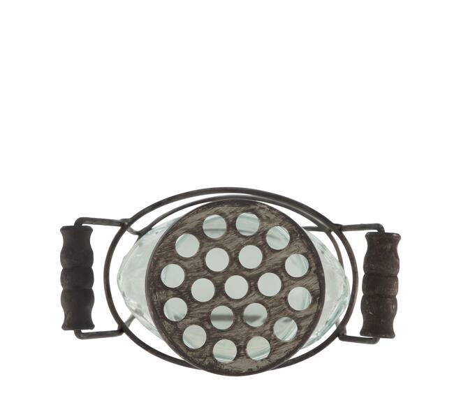 Vase round with lid in metal basket glass 14x8.5x18cm