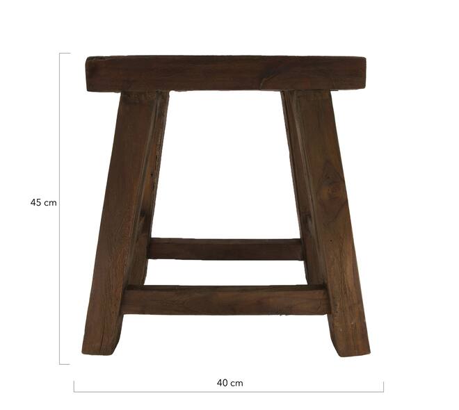 Stool 4 legs teak wood 40x30x45cm - Natural