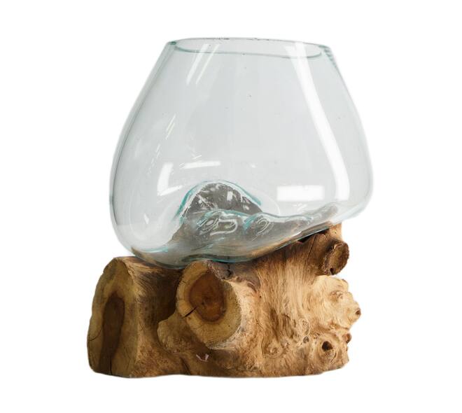 Root teak wood with glass 20x20x20cm - Natural