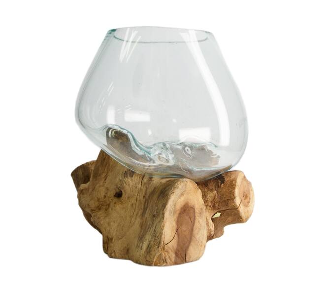 Root teak wood with glass 20x20x20cm - Natural