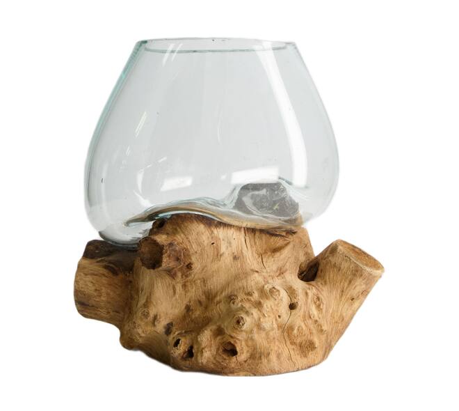 Root teak wood with glass 20x20x20cm - Natural
