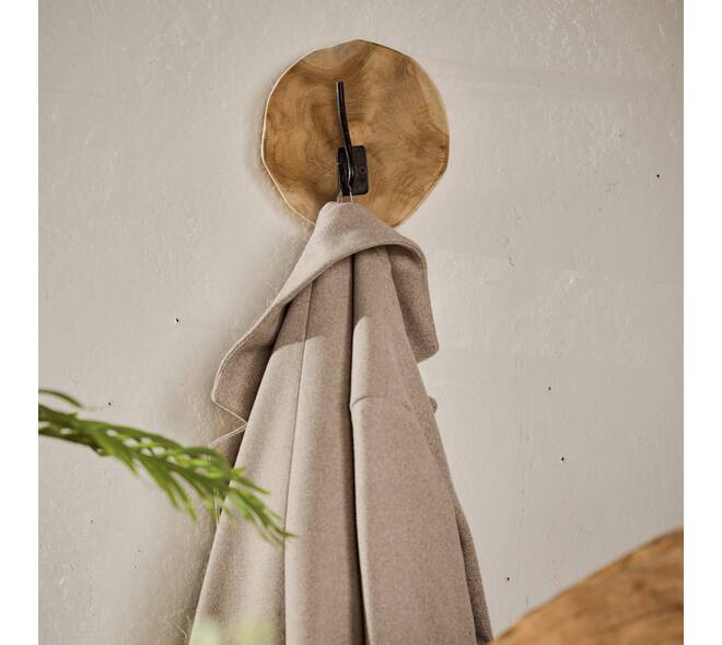Coat rack teak wood with 1 hook 20x8x20cm