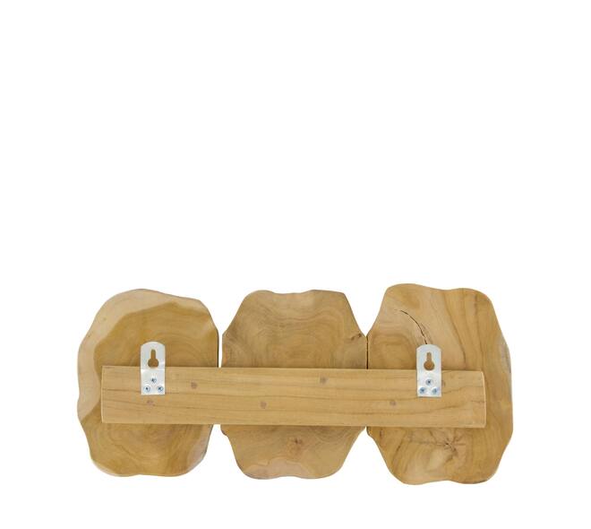 Coat rack slice teak wood with 3 hooks 46x10x20cm