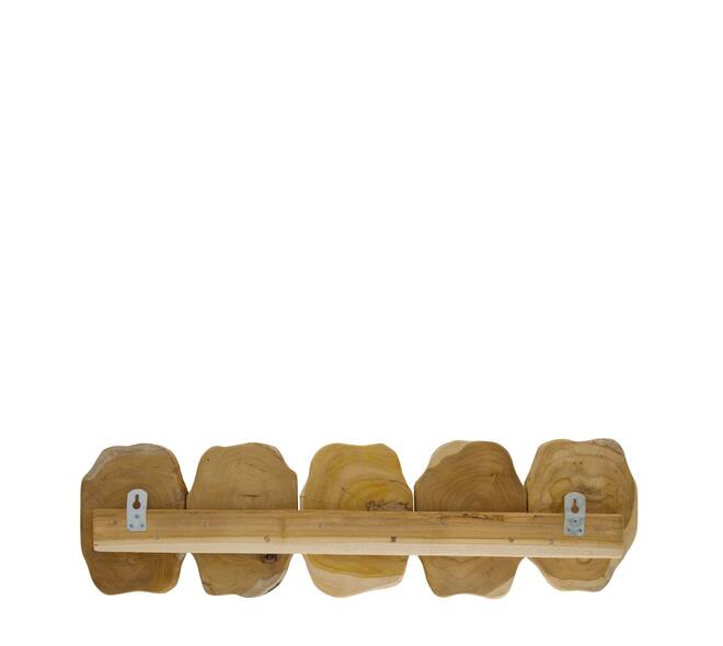 Coat rack slice teak wood with 5 hooks 78x10x20cm - Natural