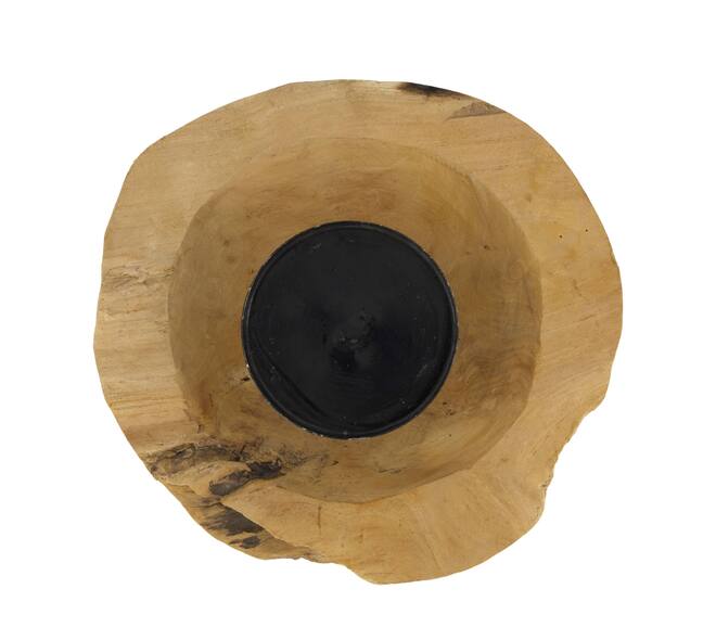 Bowl round teak wood with candle holder 20x20x8cm - Natural