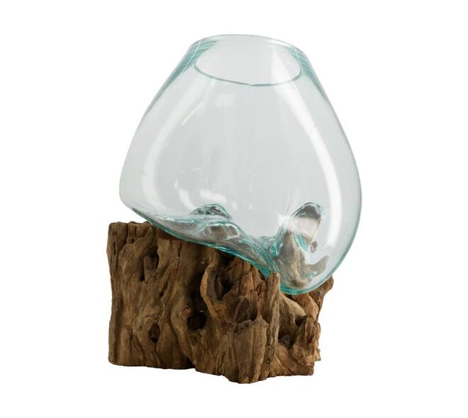 Decoratief beeld Aiden - Glas met hout - 48x48x43cm - Bruin