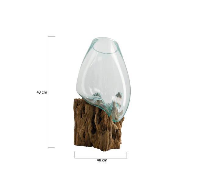 Decoratief beeld Aiden - Glas met hout - 48x48x43cm - Bruin