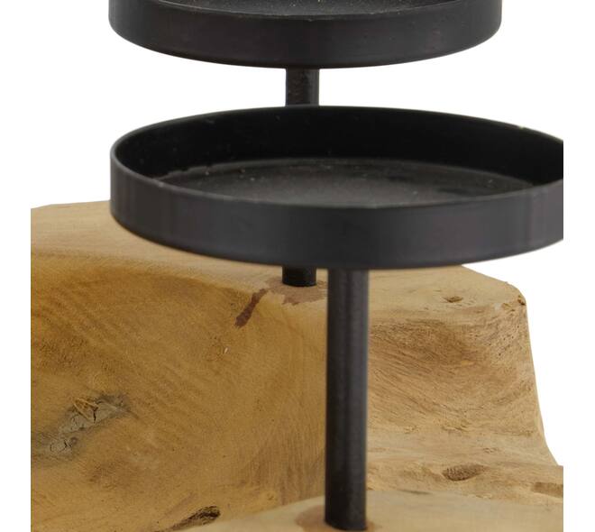 Bol avec bougeoirs - Bois de teck - 30x15cm - Naturel