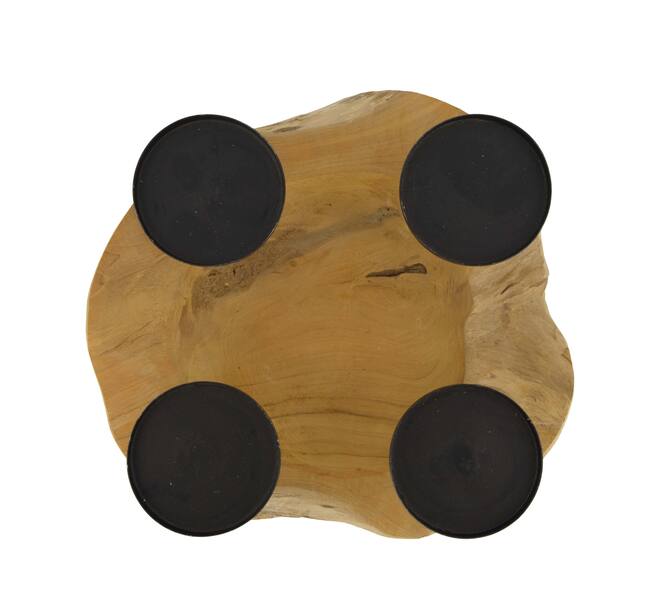 Bol avec bougeoirs - Bois de teck - 30x15cm - Naturel