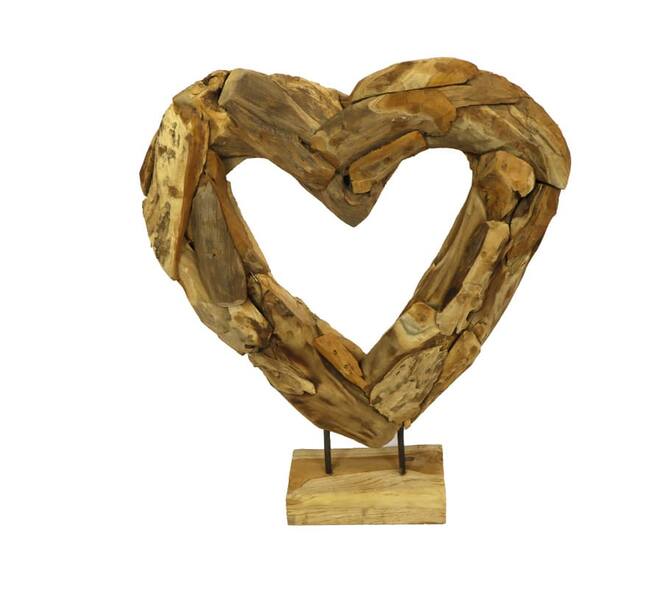 Statue heart open erosion wood on stand 58x15x70cm