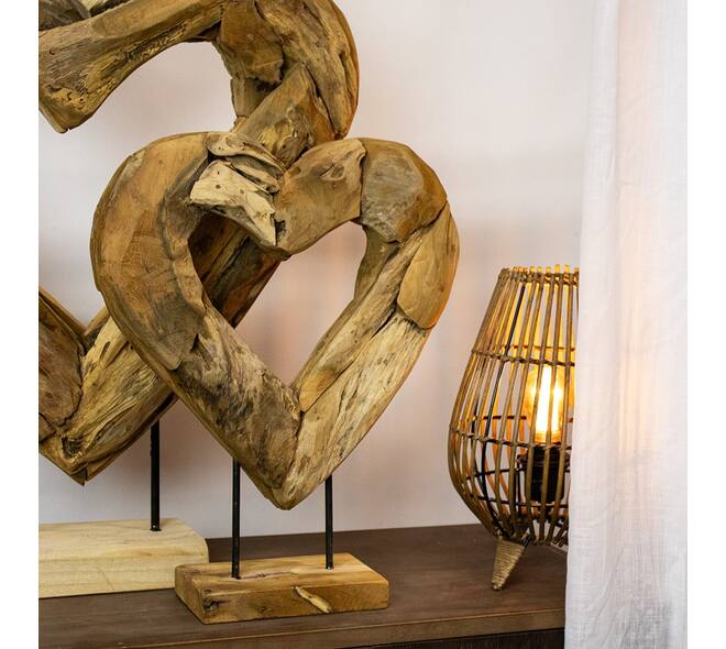 Statue heart open erosion wood on stand 58x15x70cm