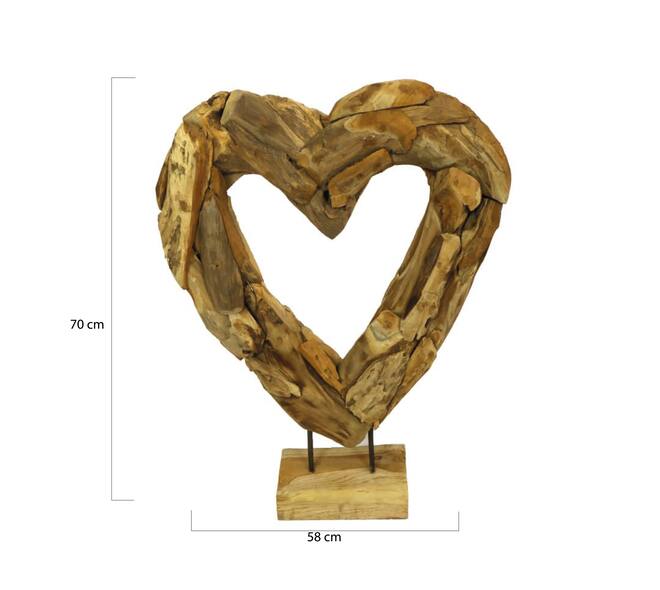 Statue heart open erosion wood on stand 58x15x70cm