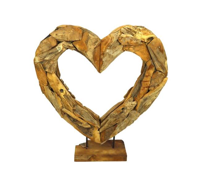Statue heart open erosion wood on stand 78x18x90cm