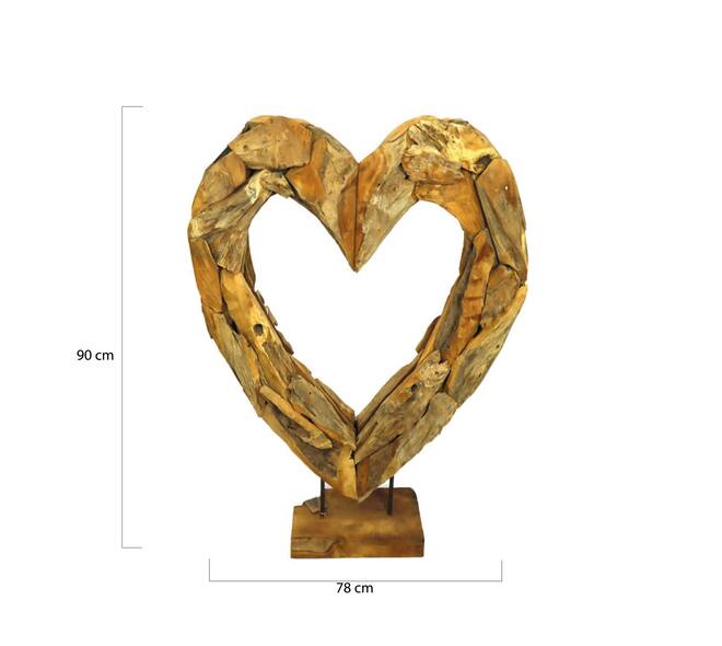 Statue heart open erosion wood on stand 78x18x90cm