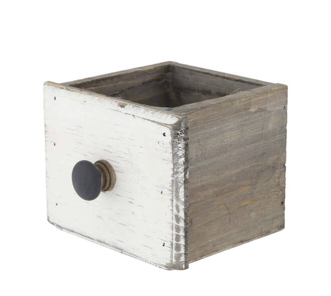 Box planter rectangular fir wood with plastic 12x10x9cm
