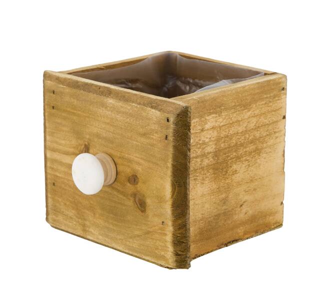 Box planter rectangular fir wood with plastic 12x10x9cm - Natural