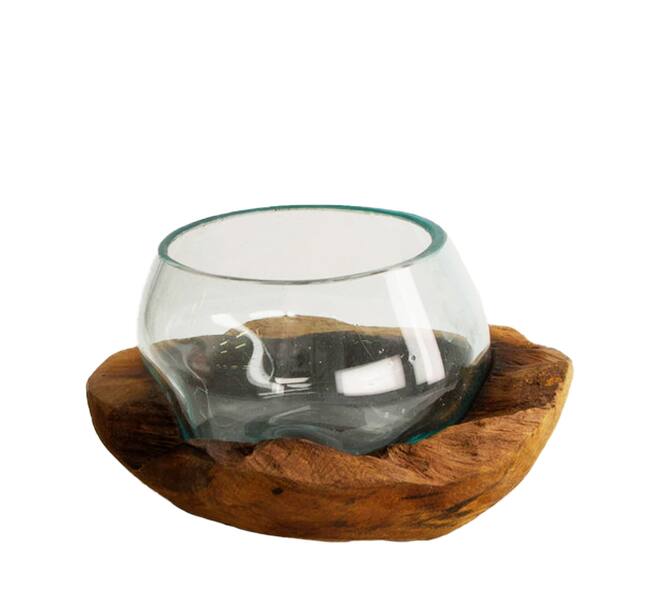 Bol decoratif Tomar - Verre avec bois - 20x20x13 cm - Marron