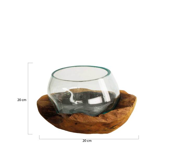 Bol decoratif Tomar - Verre avec bois - 20x20x13 cm - Marron