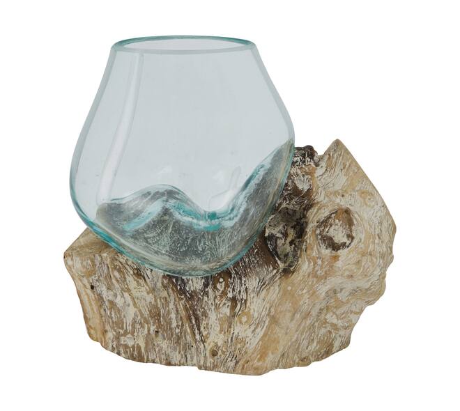 Racine - Teck lave avec verre - 18x13x18cm - Blanc