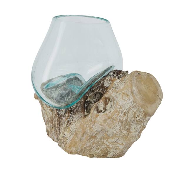 Racine - Teck lave avec verre - 18x13x18cm - Blanc