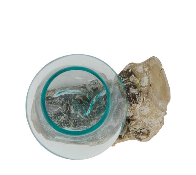 Racine - Teck lave avec verre - 18x13x18cm - Blanc