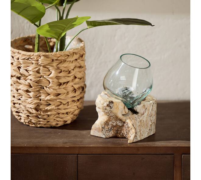 Racine - Teck lave avec verre - 18x13x18cm - Blanc