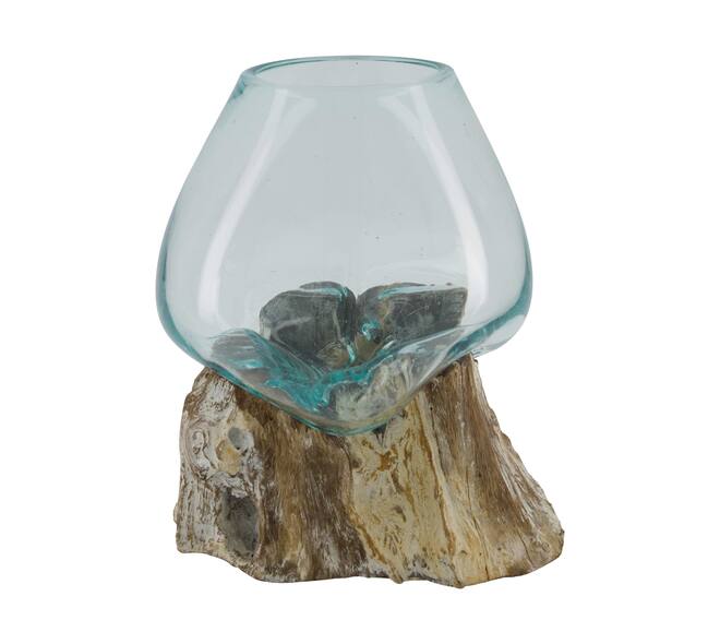 Root washed gamal wood with glass 28x22x26cm