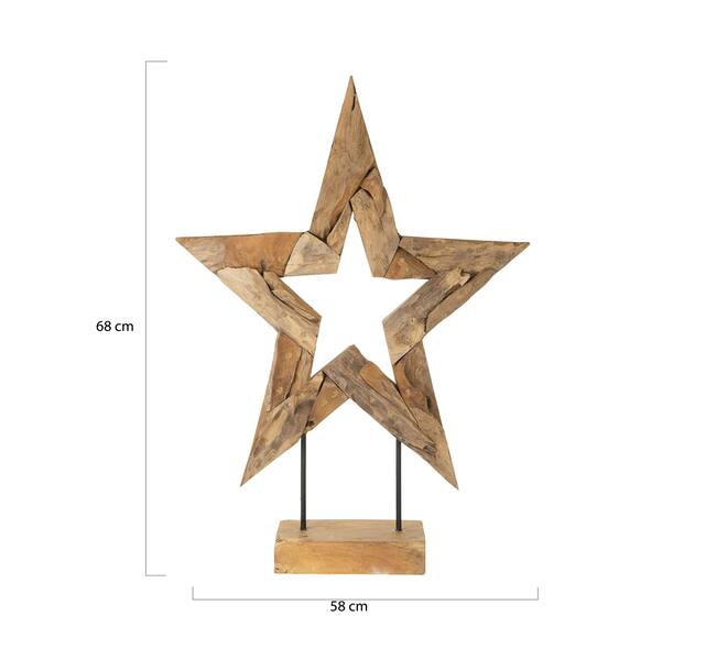 Statue star open erosion wood 58x13x68cm