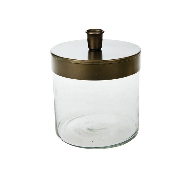 Dinner candle holder metal - glass 13x16cm - Gold