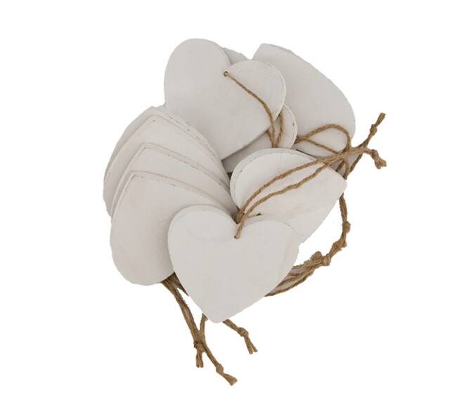 Hanger - Hart - Populierenhout  - 10x10x9cm - 10 stuks - Wit