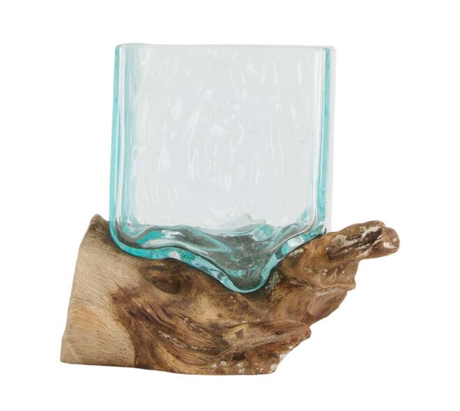 Wortel - Teakhout met glas - 22x12x15cm - Natuurlijk