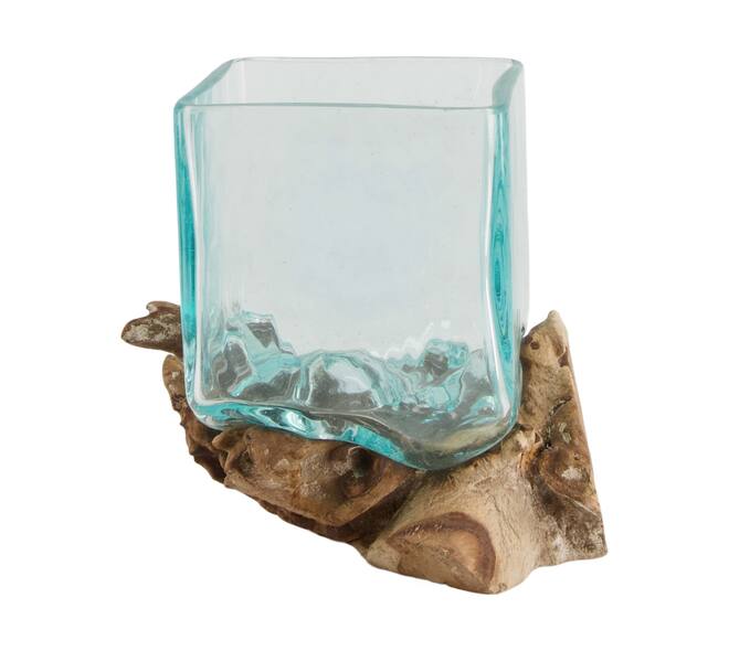 Wortel - Teakhout met glas - 22x12x15cm - Natuurlijk