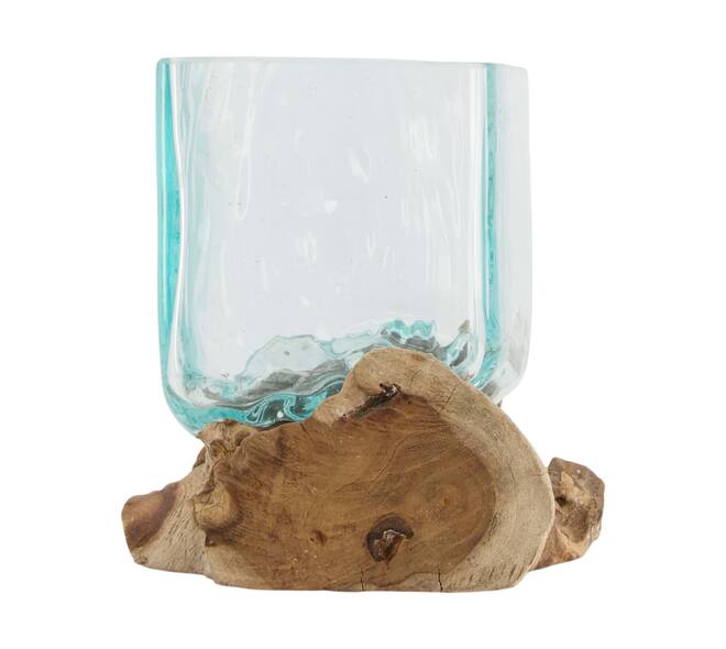 Wortel - Teakhout met glas - 22x12x15cm - Natuurlijk