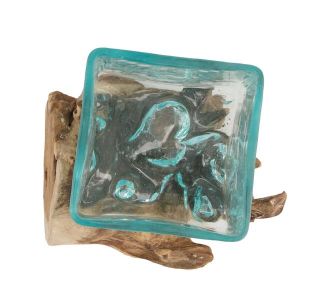 Wortel - Teakhout met glas - 22x12x15cm - Natuurlijk