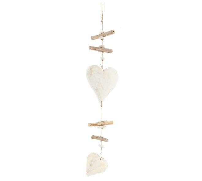 Garland heart albizia wood 3x15x72cm - White