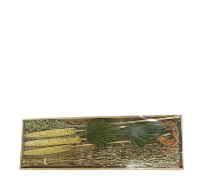 Dried flowers in tray 57x18x3cm - Green