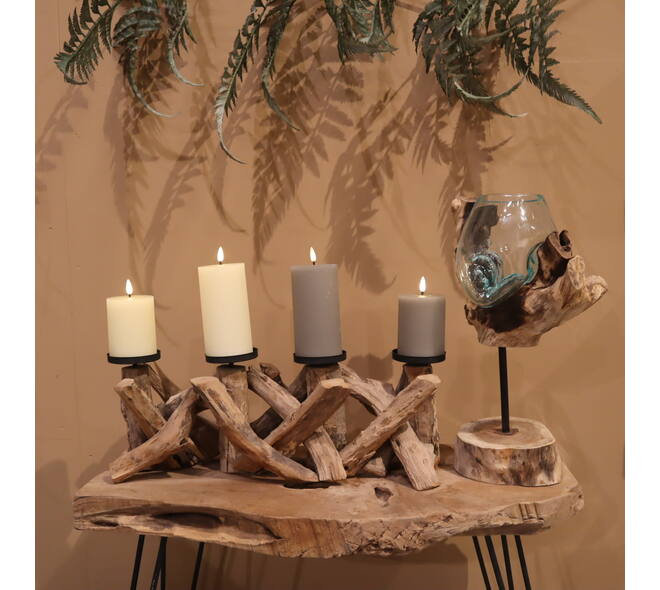Pillar candle holder driftwood 52x19x19cm - Natural
