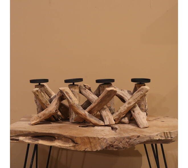 Pillar candle holder driftwood 52x19x19cm - Natural