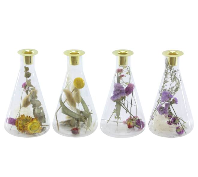 Dinner candle holder with dried flowers glass 10.3x20cm - Transparent