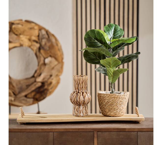 Tray rectangular teak wood with handle 77x20x2cm