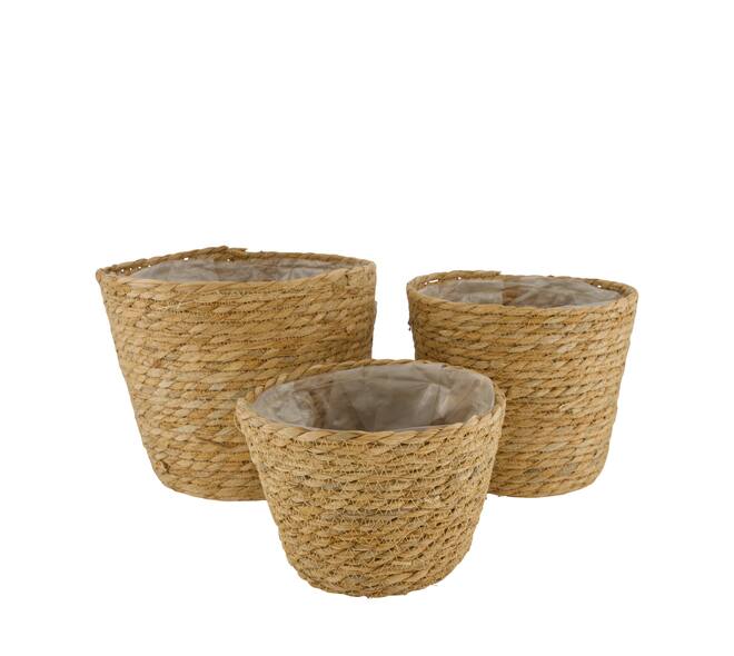 Basket round grass with plastic 27x27x21cm  - Natural
